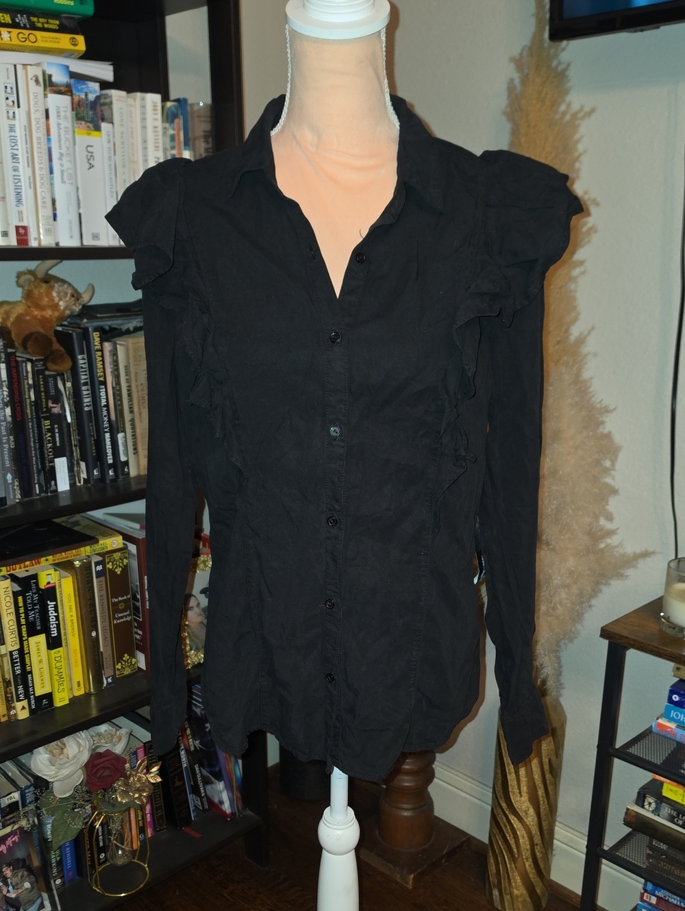 NWT Sneak Peek Black Fremont Ruffle Western Top Button Up Women’s Size Large